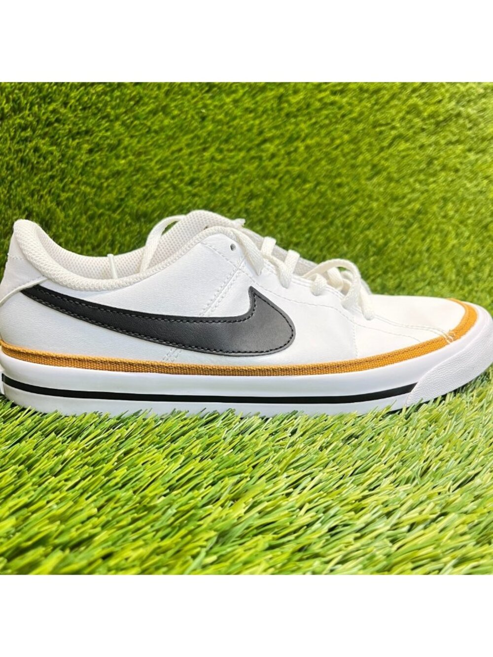 Nike Court Legacy Boys Size 7Y White Black Athletic Leather Shoes Sneakers‎